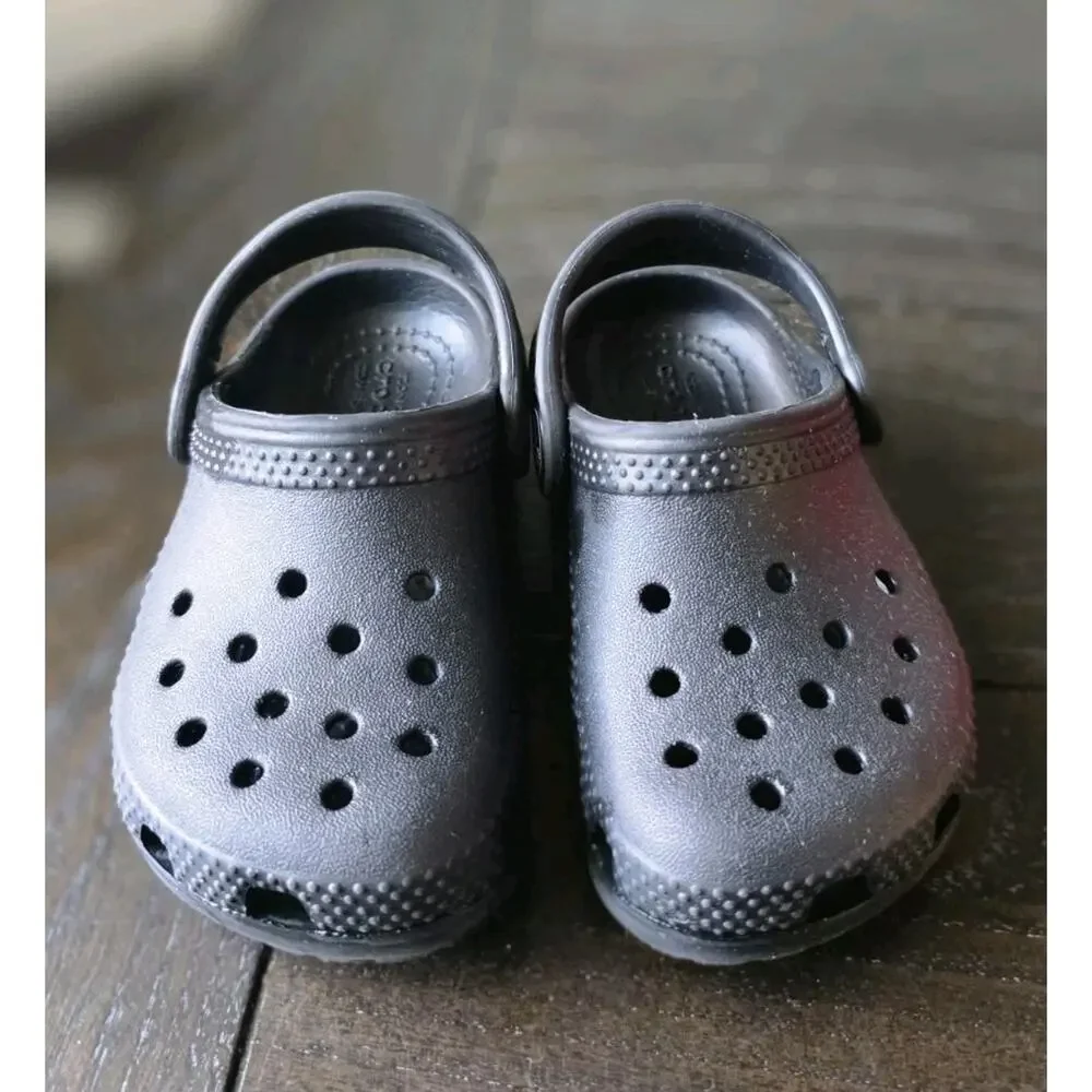 CROCS Toddlers Classic Clogs Black C6 Beach Unisex Swim Shoes Cleaned